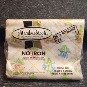 Meadowbrook Luxury Muslin No Iron White Floral Queen Flat Sheet